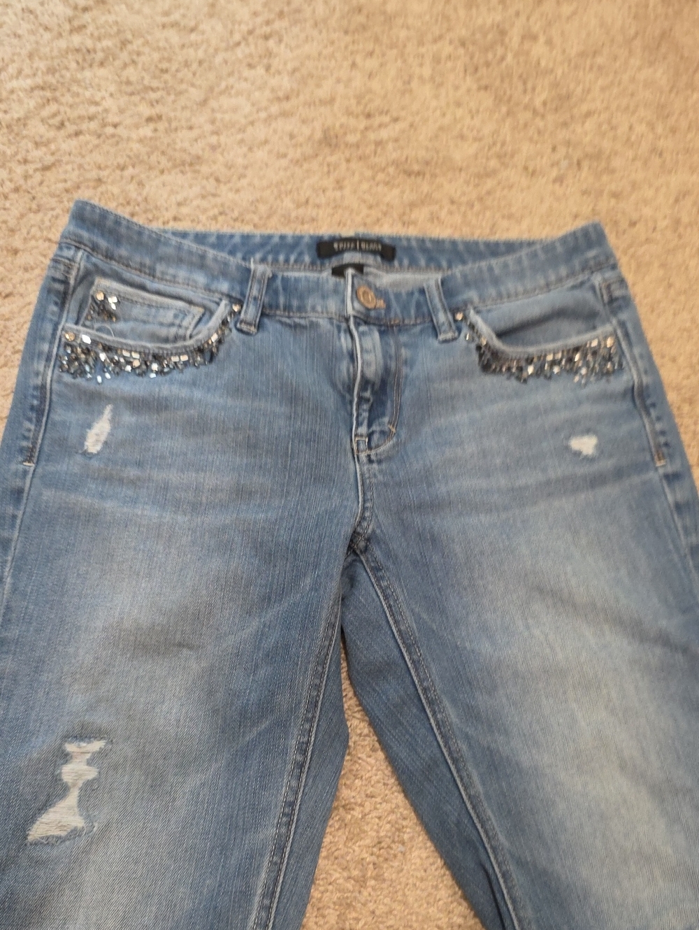 White House Black Market Light Blue Rhinestone Pocket Boyfriend Jeans
